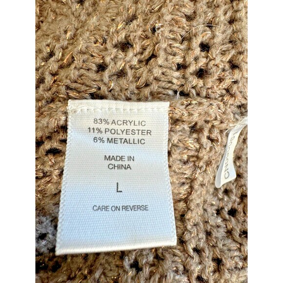 New York & Co Shimmery Cowl Sweater Sz L Open Knit Gold Thread Holiday Party - Picture 9 of 9